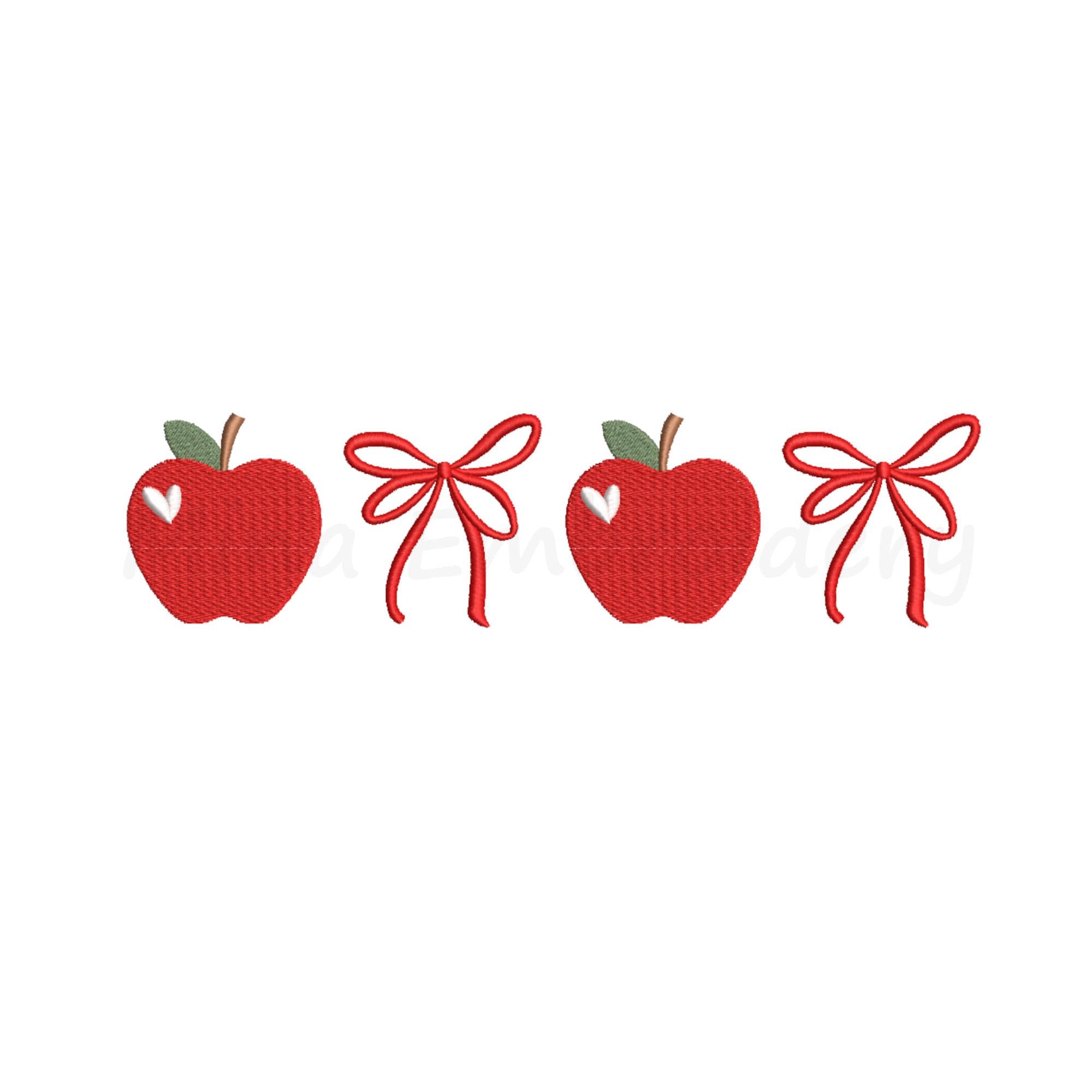 Kokette Apfel Stickdatei, Schulmotiv (6 Größen, Sofortdownload, PDF Stickmuster)