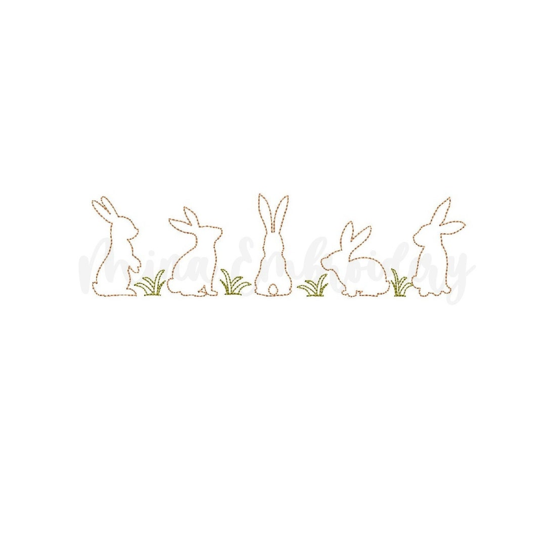 Easter Bunnys Embroidery Design, Bunny Line Art Embroidery Design