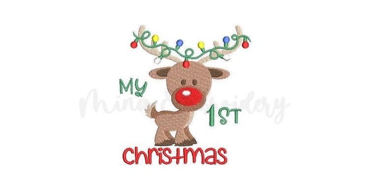 My 1st Reindeer Christmas Embroidery Design, My First Christmas Embroidery Design, 3 Sizes, Instant Download image 1