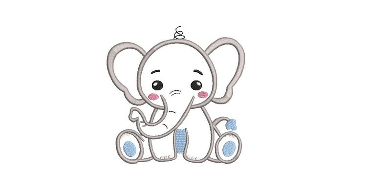 Baby Boy Elephant Applique Embroidery Design, Animal Embroidery Design, Machine Embroidery Design, 4 Sizes, Instant Download image 2
