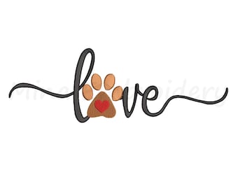 Love Dog Paw Embroidery Design, Heart Embroidery Design, Machine Embroidery Design, 6 Sizes, Instant Download