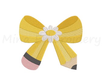 Coquette Pencil Bow Embroidery Design, Machine Embroidery Design, 5 Sizes, Instant Download