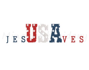 Jesus Saves Embroidery Design, Christian 4th of July Embroidery, Machine Embroidery Design, 5 Sizes, Instant Download