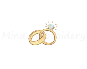 Wedding Band and Diamond Rings Embroidery Design, Machine Embroidery Design, 4 Sizes, Instant Download