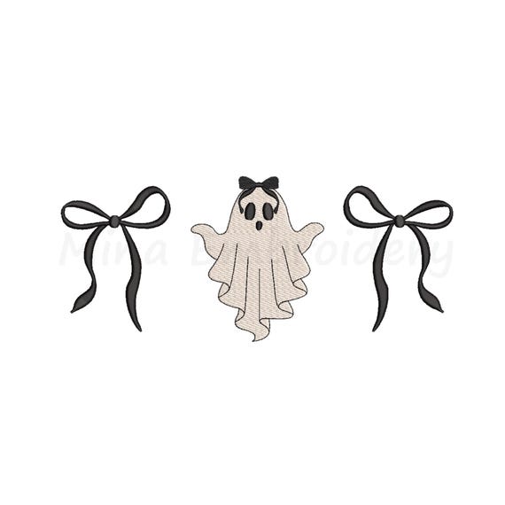 Coquette Ghost Embroidery Design, Halloween Embroidery Design, Machine Embroidery Design, 6 Sizes, Instant Download