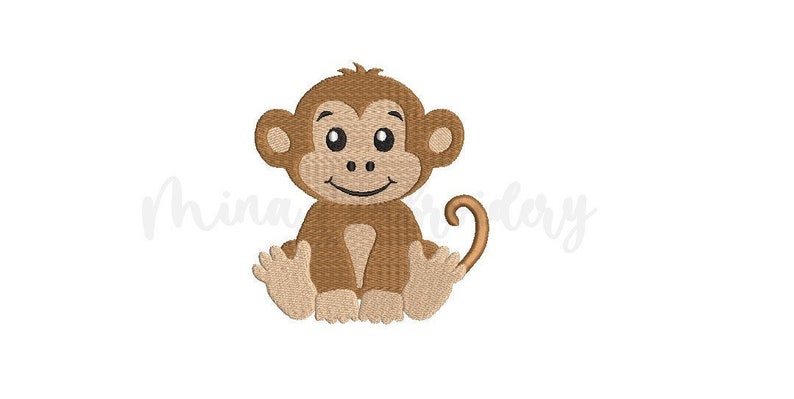 Sitting Baby Monkey Embroidery Design, Animal Embroidery Design, Machine Embroidery Design, 5 Sizes, Instant Download image 1