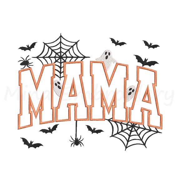 Spooky Mama Applique Embroidery Design, Halloween Pattern, Machine Embroidery Design, 5 Sizes, Instant Download