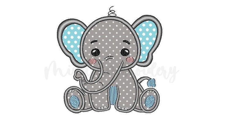 Baby Boy Elephant Applique Embroidery Design, Animal Embroidery Design, Machine Embroidery Design, 4 Sizes, Instant Download image 1