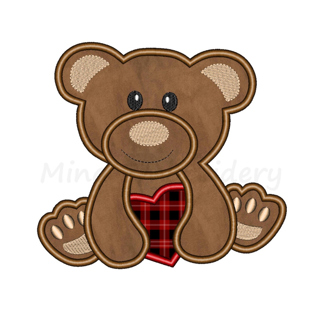 Teddy Bear Heart Applique Embroidery Design, Animal Embroidery Design ...