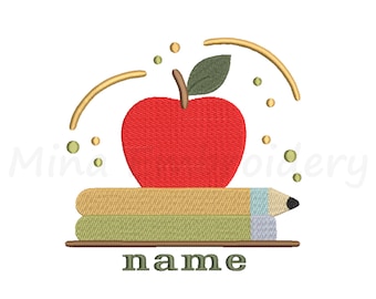 Custom Teacher Embroidery Design,Apple Books Pencil Design,  Machine Embroidery Design, 4 Sizes, Instant Download