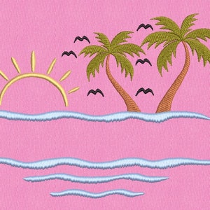 Split Summer Beach Embroidery Design, Palm Tree Embroidery Design ...