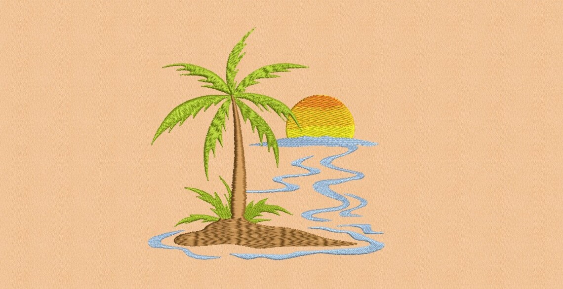 Summer Beach Embroidery Design Palm Tree Embroidery Design Etsy
