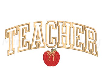 Teacher Embroidery Design, Coquette Apple Teacher Bow Pattern, Teacher Applique, Machine Embroidery Design, 5 Sizes, Instant Download