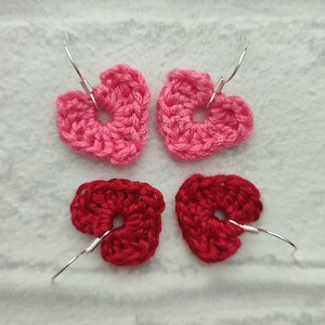 Handmade crochet heart earrings on 925 sterling silver earring hooks | heart shaped Valentine's earrings