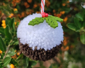 Christmas pudding pom pom hanging decoration | Pom Pom Christmas Decorations | Pom Pom Christmas Ornaments