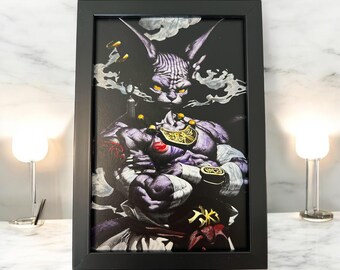 Cuadro decorativo manga pintura grabado sobre madera pintada - manga Beerus - regalo para fans de super DB