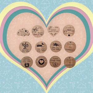 Magnets for births, baptism, godfather, godmother, grandpa, customizable Mami in natural beech wood.