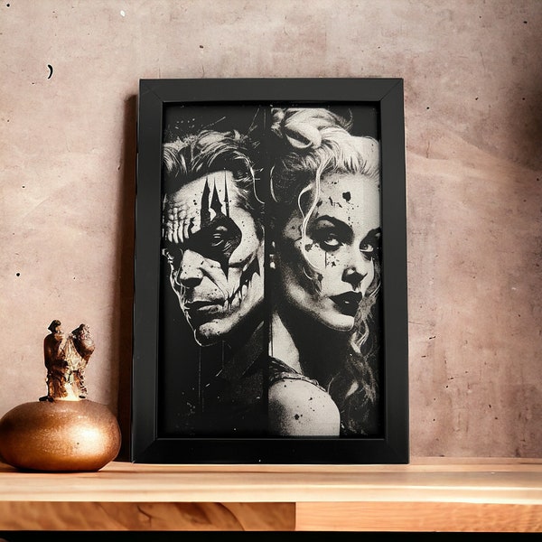 Cadre tableau décoratif gravure sur MDF peint Harley Quinn Joker