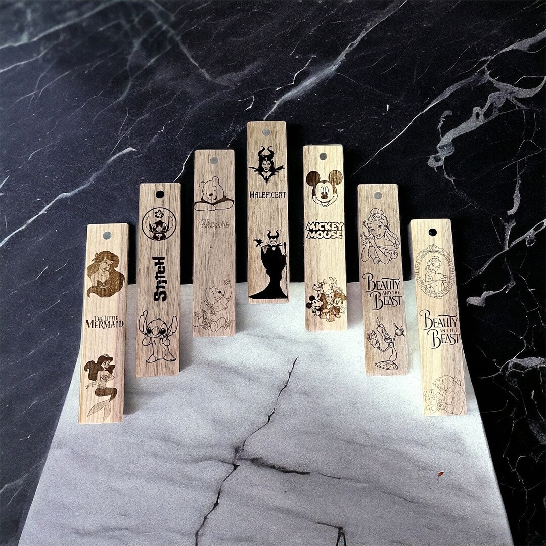Bookmarks in Solid Walnut Wood, Inspired by Characters From the Disney ...
