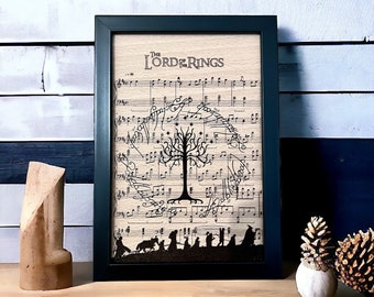 Lord of the Ring gravure sur bois de hetre Partition art murale cadeau pour les fans