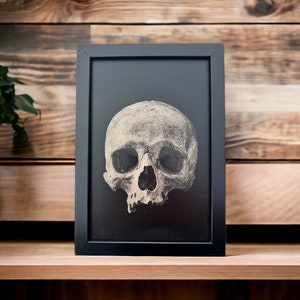 Skull picture frame Gothic decor Black and gold Vanity frame Decorative skull frame Engraved picture frame Gold accent decor Unique wall art