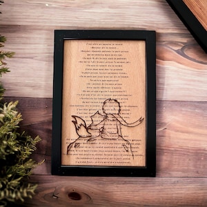 The Little Prince Engraving on Beech Wood Extract from the Book of Saint Exupéry Gift Frame for Fans