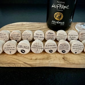 Tapón de botella de vino personalizado grabado en madera de haya, regalo humorístico de fiesta de bodas