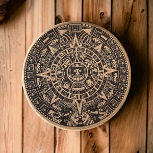 Aztec calendar engraved cork trivet – Unique natural cork decoration – Eco-friendly kitchen accessory and wall decoration