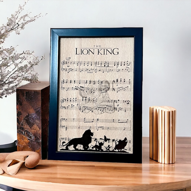The Lion King Beech Wood Engraving Sheet Music Wall Art Gift for Fans