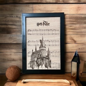 Harry Potter print on beech wood Sheet music wall art gift for fans