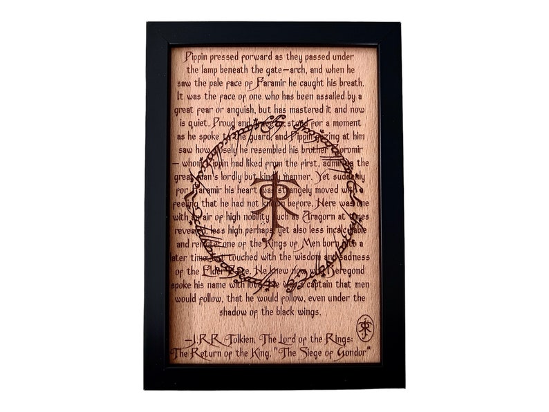 Lotr Frameborder Lord of the Ring Beech Laser Engraved Book Extract LOTR Tolkien Frame ...