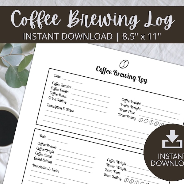 Coffee Brewing Log | Coffee Tasting Log | Printable Coffee Journal