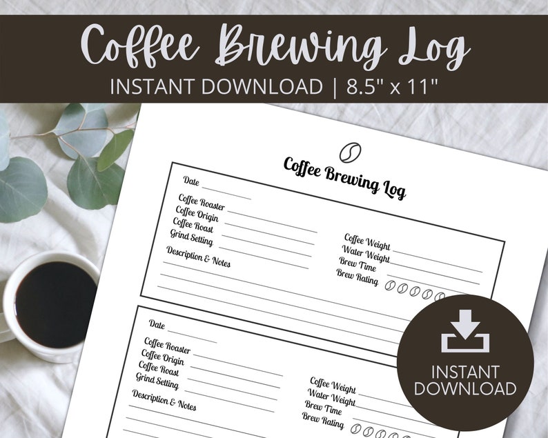 Coffee Brewing Log Coffee Tasting Log Printable Coffee Journal Etsy