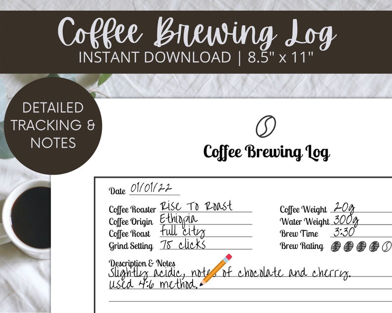 Coffee Brewing Log Coffee Tasting Log Printable Coffee Journal Etsy
