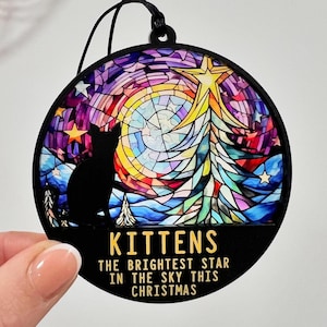 Cat stained glass Christmas memorial gift, Rainbow Bridge sun catcher, Pet sympathy gift, Cat loss memorial gift, Cat lover gift