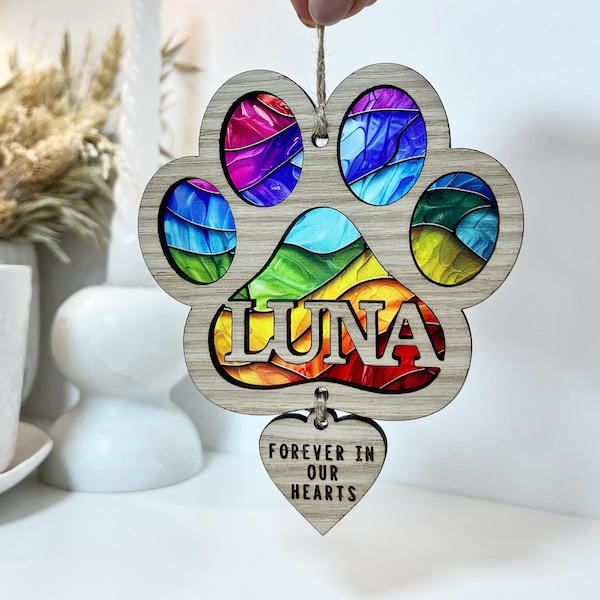 Cat rainbow bridge memorial with drop-down heart, sun catcher, pet sympathy gift, cat loss memorial gift, cat lover gift, cat sympathy gift