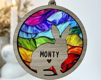 Rabbit memorial, rainbow bridge gift stained glass effect ornament, bunny owner gift, sympathy gifts, bunny bereavement personalised gift