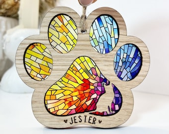 Regalo conmemorativo para gatos, decoración de vidrieras con el puente del arcoíris por la pérdida de un gato, regalo para amantes de los gatos, gato personalizado, regalo de condolencias para gatos