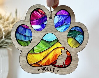 Cat Loss Memorial Ornament: Rainbow Bridge Stained Glass Effect
