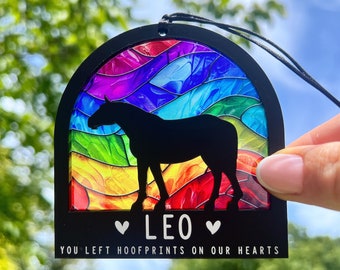 Regalo de recuerdo conmemorativo de caballo, regalo conmemorativo de caballo con puente arcoíris, atrapasol, atrapaluz, regalo de condolencia de poni, regalo de pérdida de poni, amante de los caballos