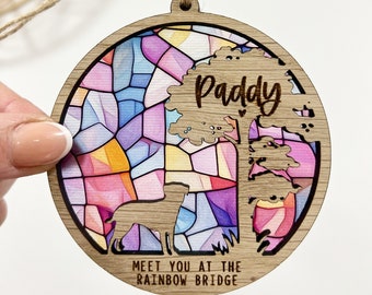 Presente de condolências para homenagear seu cão, apanhador de sol memorial para animais de estimação, vitral personalizado em homenagem à raça do seu cão, presente gravado para amantes de cães, presente para quem ama cachorros