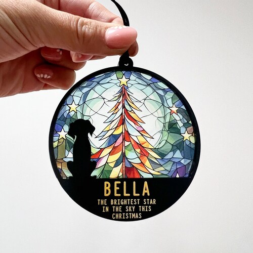 Hund Glasmalerei Weihnachtsgeschenk, Regenbogenbrücke Sonnenfänger, Haustier Sympathiegeschenk, Hundeverlust Gedenkgeschenk, Hundeliebhaber Geschenk