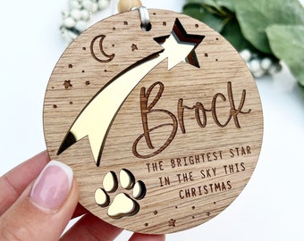 Christmas dog memorial ornament, Dog Christmas bauble, Personalised dog ornament, Star ornament, Dog decoration, Shooting star, Dog memorial
