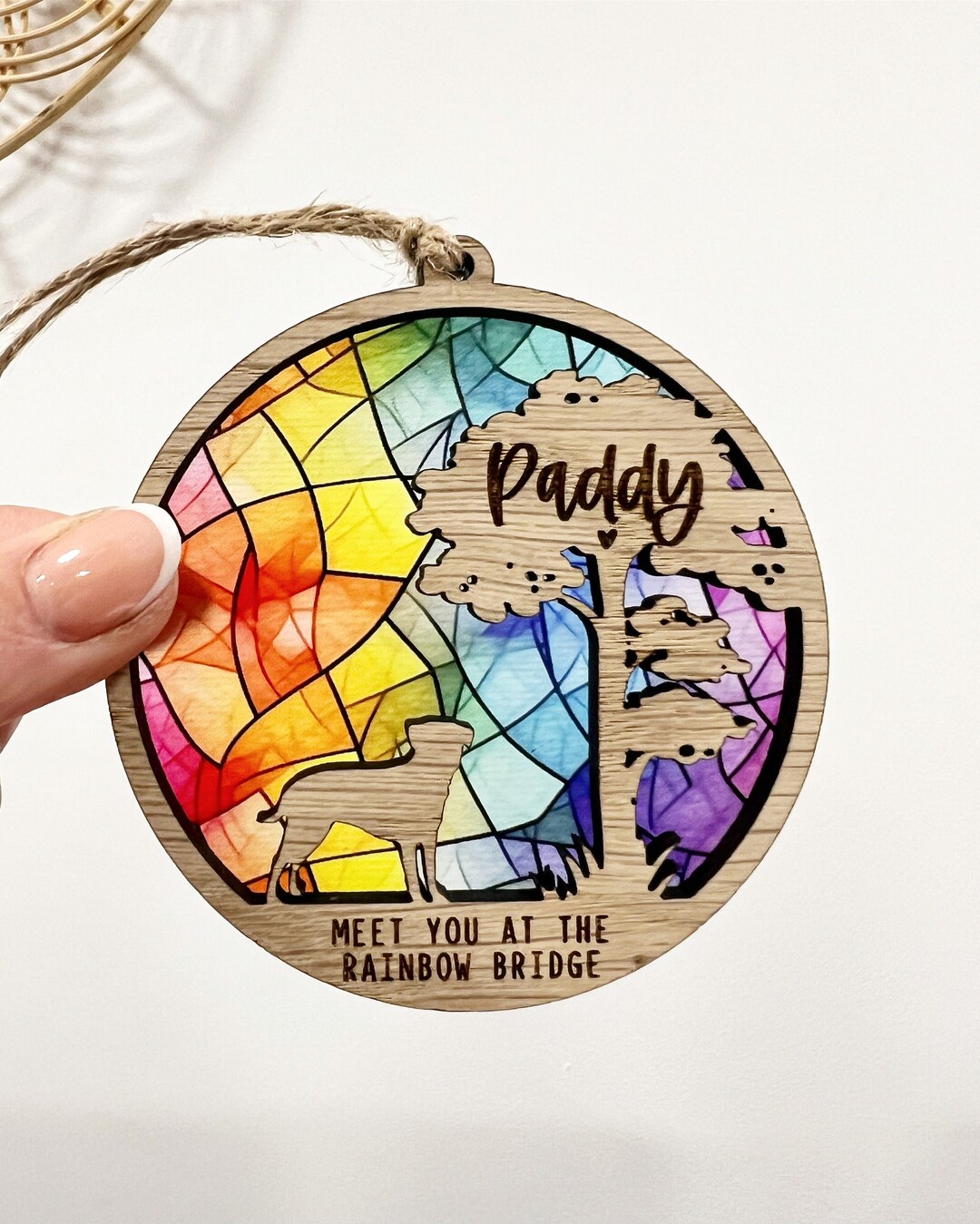 Dog Stained Glass Memorial Gift, Rainbow Bridge Sun Catcher, Pet ...