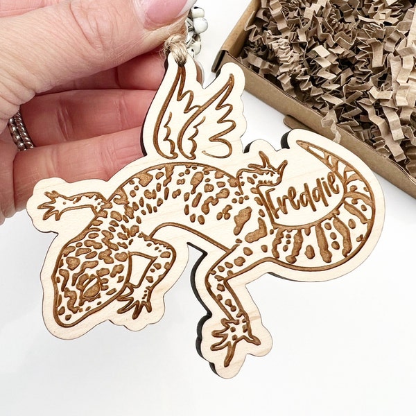 Personalised memorial gecko with angel wings, Custom leopard gecko Memorial ornament, Leopard gecko gift, Reptile lover gift, Gecko keepsake