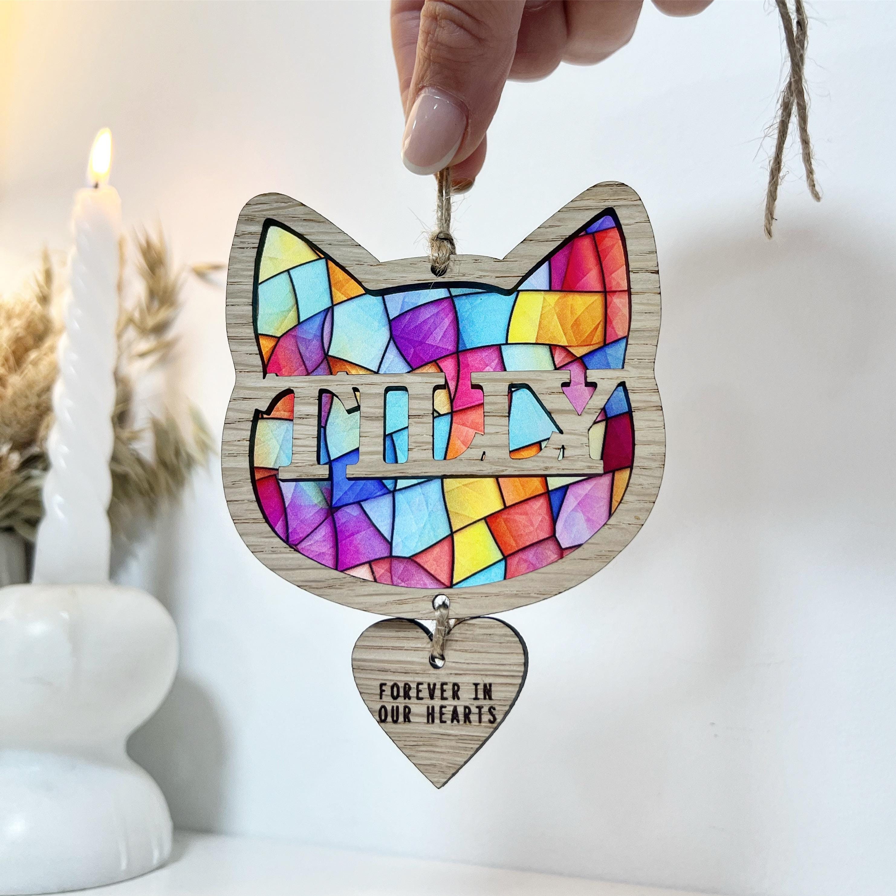 Paw Print Window Suncatcher - Pet Memorial Gift For Loss Of Dog Or Cat, Wood And Acrylic Ornament
