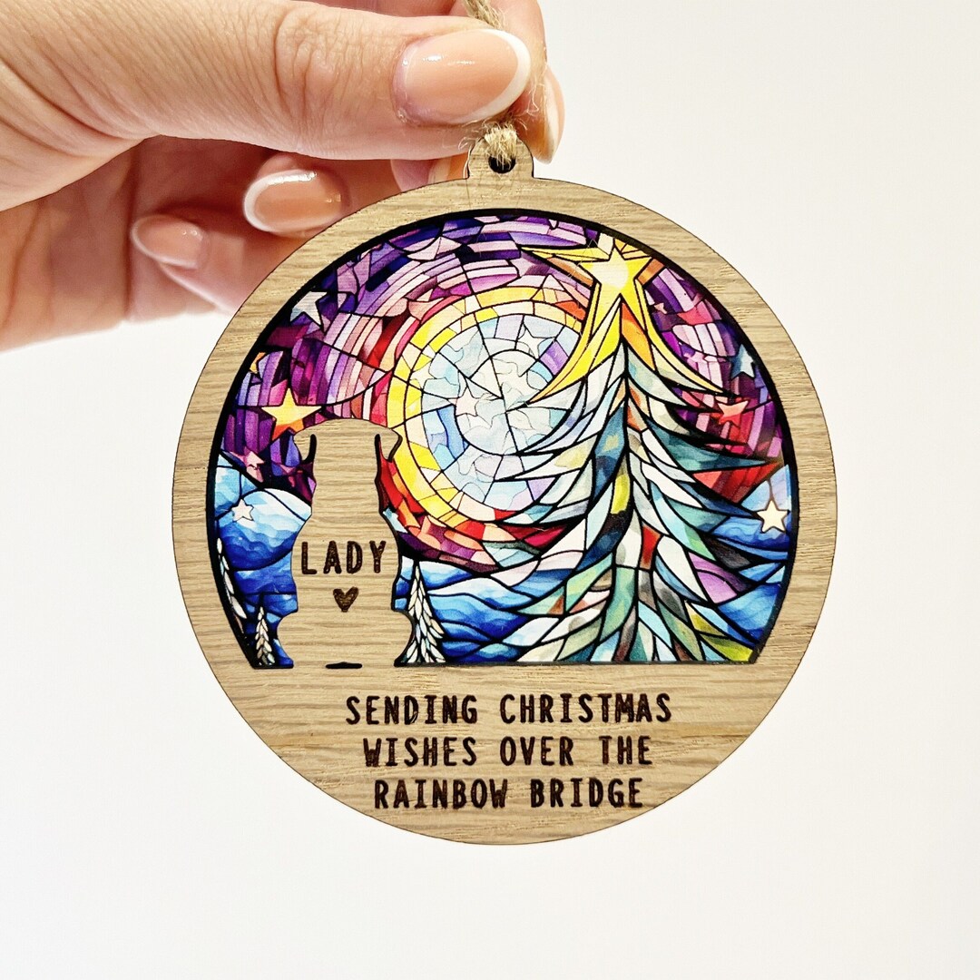 Dog Stained Glass Memorial Gift, Rainbow Bridge Sun Catcher, Pet ...