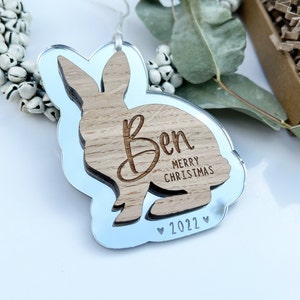 Bunny Christmas ornament, Rabbit decoration, Personalised rabbit Christmas ornament, Merry Christmas bunny,  Bunny's first Christmas