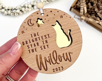 Cat memorial gift, Personalised cat sympathy  Custom cat ornament, Cat lover, Brightest star in the sky, Cat loss, Kitten loss