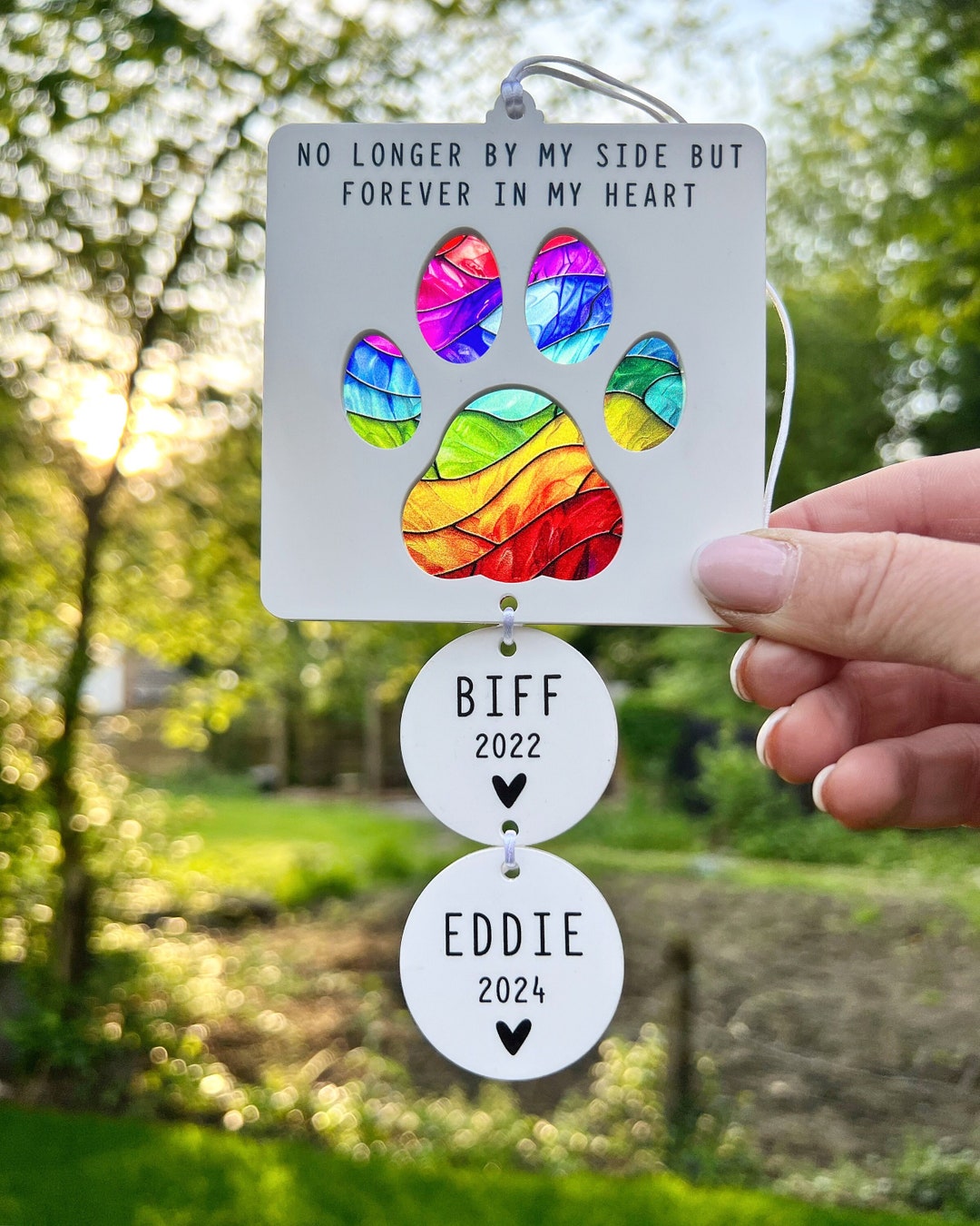 Outdoor Dog Memorial Rainbow Bridge Plaque Stained Glass With Drop-down ...